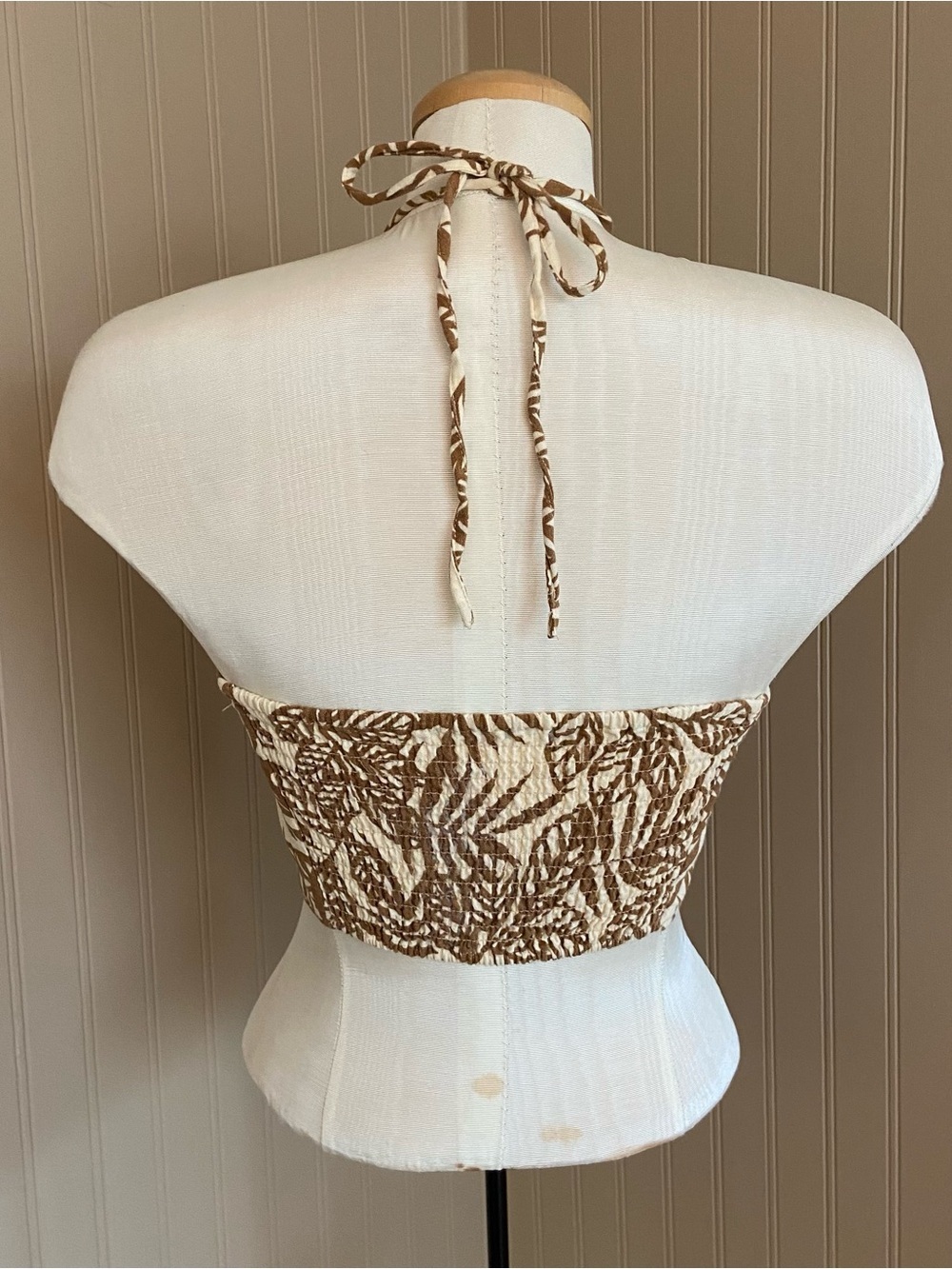 House of Harlow 1960 Leaf Print Halter Crop Top Linen Blend Women’s Size 4 - Picture 3 of 6